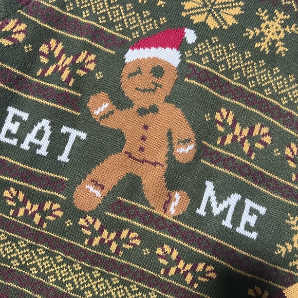 Gingerbread Man Christmas Sweater “Eat Me” - Lights Up - Picture 3 of 4